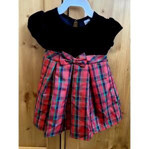 George Christmas Holiday Dress Black Velvet/Pleated Tartan Plaid Infant Sz 12m